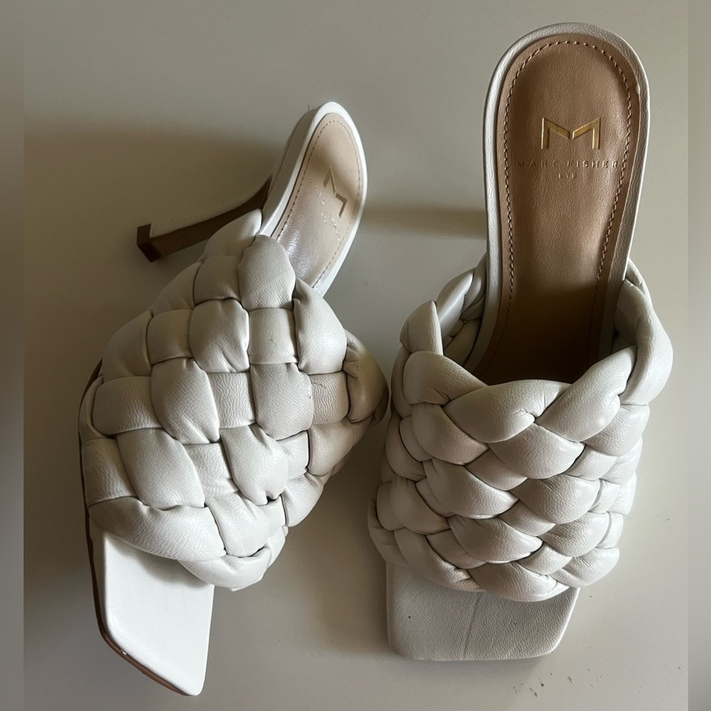 Marc Fisher White Heels with Braided Design